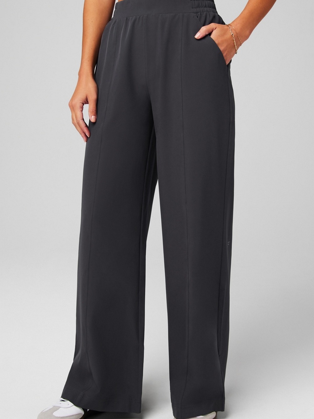 Fabletics Downtown Wide-Leg Pull-On Pants in Dark Charcoal